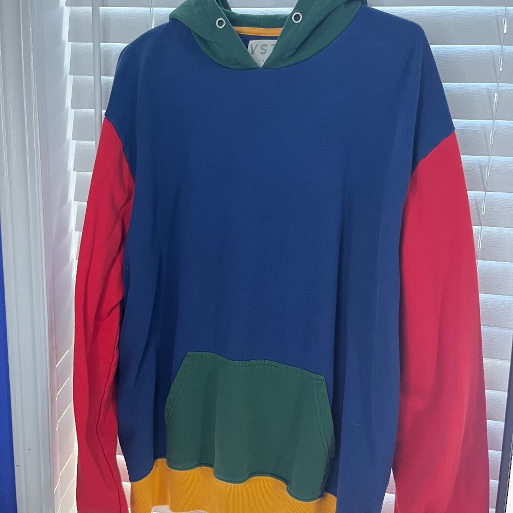 VSTR Premium Men's L Sweatshirt Hoodie Kangaroo Pouch Front Colorblock 90s Retro